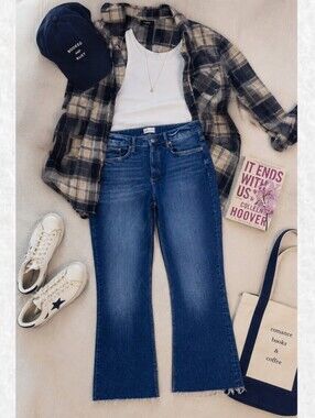 ZARA NEW Plus Size 14: Flared Crop Blue Women's Jeans with Raw Edge Hem